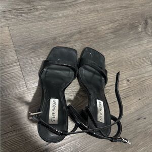 Steve Madden Black Ankle-Wrap Square-Toe Heels